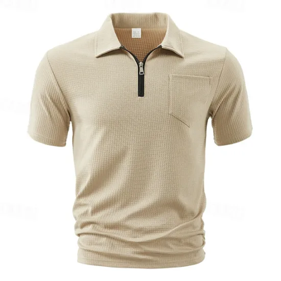 Outlet OUKU Men's Quarter Zip Polo Golf Shirt Daily Holiday Quarter Zip Short Sleeve Fashion Basic Plain Summer Regular Fit Black White Wine Navy Blue Khaki Quarter Zip Polo
