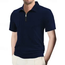 Outlet OUKU Men's Quarter Zip Polo Golf Shirt Daily Holiday Quarter Zip Short Sleeve Fashion Basic Plain Summer Regular Fit Black White Wine Navy Blue Khaki Quarter Zip Polo