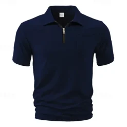 Outlet OUKU Men's Quarter Zip Polo Golf Shirt Daily Holiday Quarter Zip Short Sleeve Fashion Basic Plain Summer Regular Fit Black White Wine Navy Blue Khaki Quarter Zip Polo