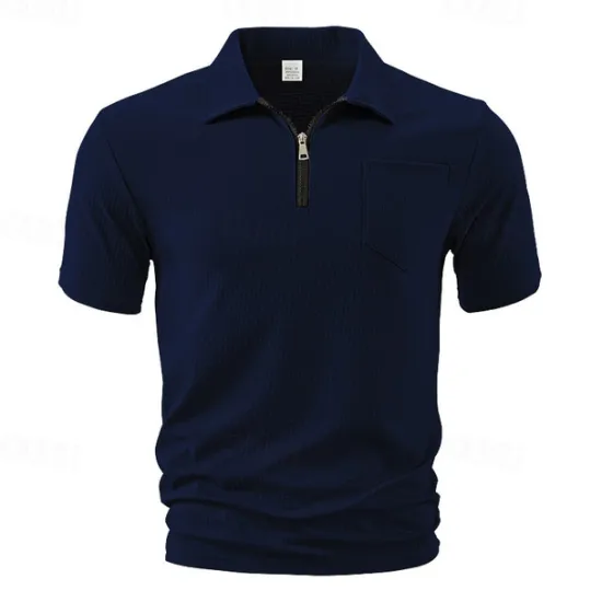 Outlet OUKU Men's Quarter Zip Polo Golf Shirt Daily Holiday Quarter Zip Short Sleeve Fashion Basic Plain Summer Regular Fit Black White Wine Navy Blue Khaki Quarter Zip Polo