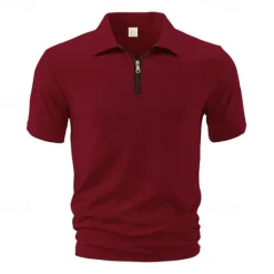 Outlet OUKU Men's Quarter Zip Polo Golf Shirt Daily Holiday Quarter Zip Short Sleeve Fashion Basic Plain Summer Regular Fit Black White Wine Navy Blue Khaki Quarter Zip Polo
