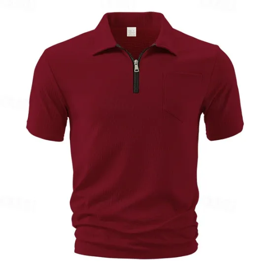 Outlet OUKU Men's Quarter Zip Polo Golf Shirt Daily Holiday Quarter Zip Short Sleeve Fashion Basic Plain Summer Regular Fit Black White Wine Navy Blue Khaki Quarter Zip Polo