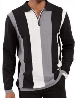 Online OUKU Men's Quarter Zip Polo Golf Shirt Daily Holiday Quarter Zip Long Sleeve Fashion Modern Color Block Spring & Fall Regular Fit White Sky Blue Orange Brown Khaki Gray Quarter Zip Polo