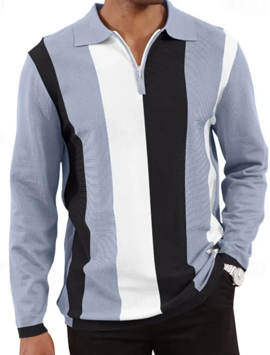 Online OUKU Men's Quarter Zip Polo Golf Shirt Daily Holiday Quarter Zip Long Sleeve Fashion Modern Color Block Spring & Fall Regular Fit White Sky Blue Orange Brown Khaki Gray Quarter Zip Polo