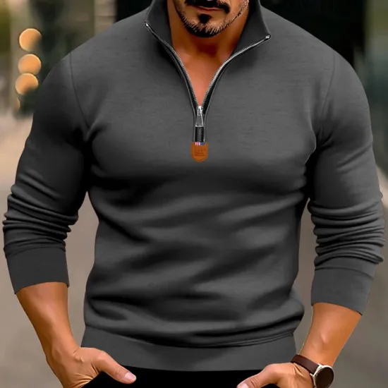 New OUKU Men's Quarter Zip Polo Golf Shirt Daily Holiday Quarter Zip Long Sleeve Fashion Modern Plain Spring & Fall Regular Fit Black White Wine Red Camel Light Grey Quarter Zip Polo