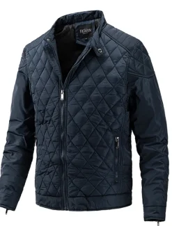 OUKU Men's Quilted Jacket Padded Jacket Pocket Sports Outdoor Daily Regular Streetwear Casual Warm Breathable Fall Winter Solid Color Black Royal Blue Army Green Puffer Jacket