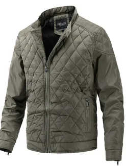 OUKU Men's Quilted Jacket Padded Jacket Pocket Sports Outdoor Daily Regular Streetwear Casual Warm Breathable Fall Winter Solid Color Black Royal Blue Army Green Puffer Jacket