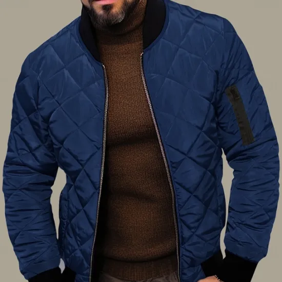 Clearance OUKU Men's Quilted Jacket Transition Jacket Going out Pocket Spring & Fall Plain Streetwear Standing Collar Regular Black Wine Blue Red Army Green Jacket