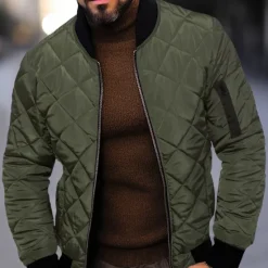 Clearance OUKU Men's Quilted Jacket Transition Jacket Going out Pocket Spring & Fall Plain Streetwear Standing Collar Regular Black Wine Blue Red Army Green Jacket