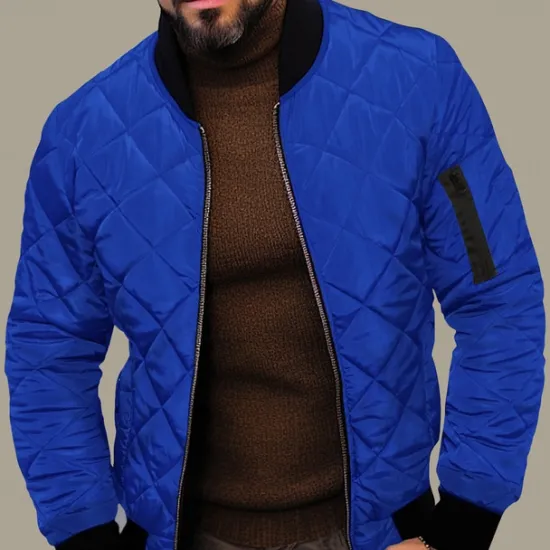 Clearance OUKU Men's Quilted Jacket Transition Jacket Going out Pocket Spring & Fall Plain Streetwear Standing Collar Regular Black Wine Blue Red Army Green Jacket