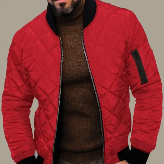 Clearance OUKU Men's Quilted Jacket Transition Jacket Going out Pocket Spring & Fall Plain Streetwear Standing Collar Regular Black Wine Blue Red Army Green Jacket