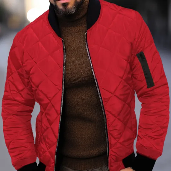 Clearance OUKU Men's Quilted Jacket Transition Jacket Going out Pocket Spring & Fall Plain Streetwear Standing Collar Regular Black Wine Blue Red Army Green Jacket