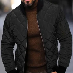 Clearance OUKU Men's Quilted Jacket Transition Jacket Going out Pocket Spring & Fall Plain Streetwear Standing Collar Regular Black Wine Blue Red Army Green Jacket