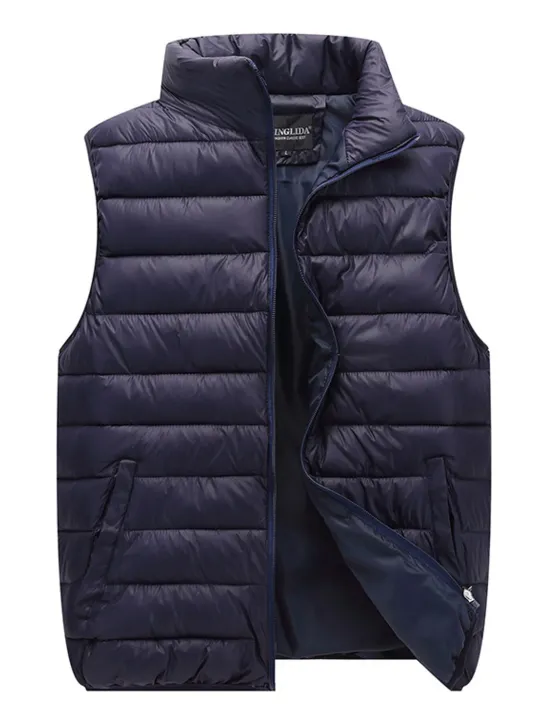 Outlet OUKU Men's Quilted Vest Cardigan Going out Casual All Seasons Pocket Polyester Plain Zipper Stand Collar Regular Fit Black Red Navy Blue Gray Vest
