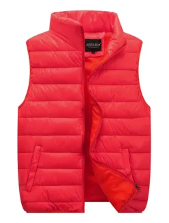Outlet OUKU Men's Quilted Vest Cardigan Going out Casual All Seasons Pocket Polyester Plain Zipper Stand Collar Regular Fit Black Red Navy Blue Gray Vest