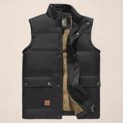 Outlet OUKU Men's Quilted Vest Daily Casual Fall & Winter Pocket Polyester Comfortable Solid Color Zipper Stand Collar Black Khaki Army Green Dark Blue Vest