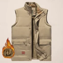 Outlet OUKU Men's Quilted Vest Daily Casual Fall & Winter Pocket Polyester Comfortable Solid Color Zipper Stand Collar Black Khaki Army Green Dark Blue Vest