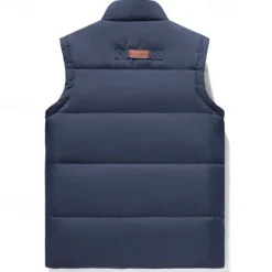 Outlet OUKU Men's Quilted Vest Daily Casual Fall & Winter Pocket Polyester Comfortable Solid Color Zipper Stand Collar Black Khaki Army Green Dark Blue Vest