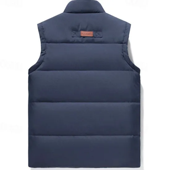 Outlet OUKU Men's Quilted Vest Daily Casual Fall & Winter Pocket Polyester Comfortable Solid Color Zipper Stand Collar Black Khaki Army Green Dark Blue Vest