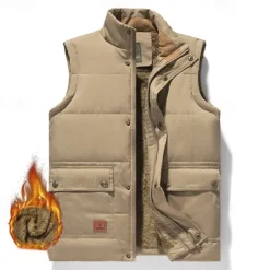 Outlet OUKU Men's Quilted Vest Daily Casual Fall & Winter Pocket Polyester Comfortable Solid Color Zipper Stand Collar Black Khaki Army Green Dark Blue Vest