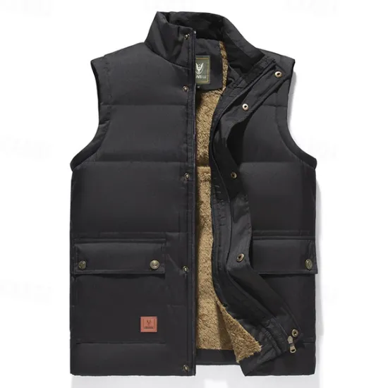 Outlet OUKU Men's Quilted Vest Daily Casual Fall & Winter Pocket Polyester Comfortable Solid Color Zipper Stand Collar Black Khaki Army Green Dark Blue Vest