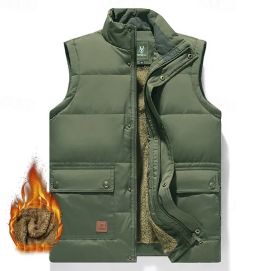 Outlet OUKU Men's Quilted Vest Daily Casual Fall & Winter Pocket Polyester Comfortable Solid Color Zipper Stand Collar Black Khaki Army Green Dark Blue Vest