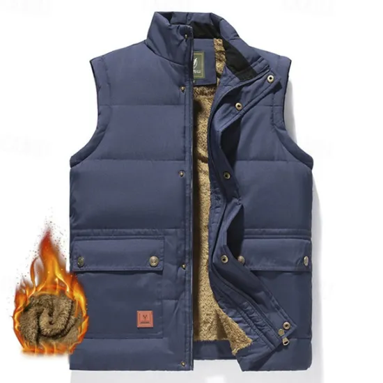 Outlet OUKU Men's Quilted Vest Daily Casual Fall & Winter Pocket Polyester Comfortable Solid Color Zipper Stand Collar Black Khaki Army Green Dark Blue Vest