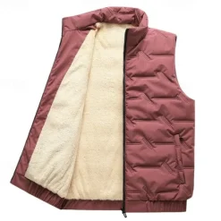 Best OUKU Men's Quilted Vest Daily Casual Fall & Winter Pocket Polyester Comfortable Solid Color Zipper Stand Collar Regular Fit Black Red Green Beige Vest