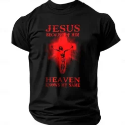 Outlet OUKU Men's Quotes & Sayings Cross Jesus Letter Print T Shirt Tee Top 100% Cotton Short Sleeve Graphic Shirt Black 1 Black Navy Blue Comfortable Tee Street Sports Outdoor Fashion Designer Clothing