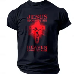 Outlet OUKU Men's Quotes & Sayings Cross Jesus Letter Print T Shirt Tee Top 100% Cotton Short Sleeve Graphic Shirt Black 1 Black Navy Blue Comfortable Tee Street Sports Outdoor Fashion Designer Clothing