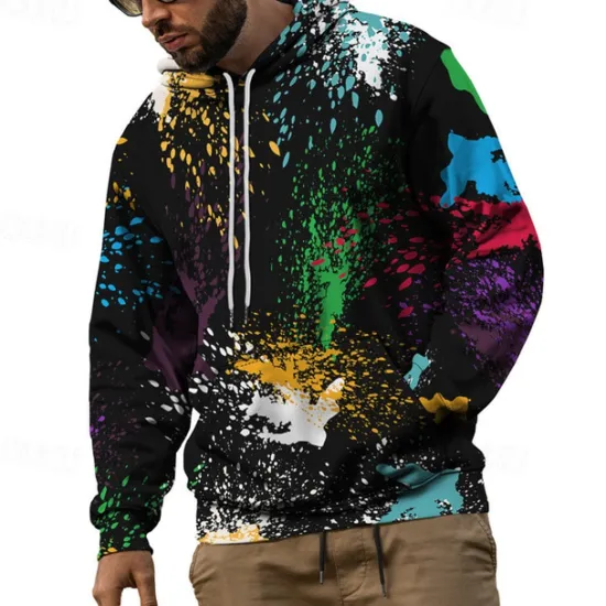 Discount OUKU Men's Rainbow Graphic Prints Graffiti Hoodie Hoodies Sweatshirt Streetwear Designer Long Sleeve Hooded Daily Sports Black Red Print Spring & Fall Designer