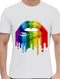 Outlet OUKU Men's Rainbow Graphic Prints Lip Print T Shirt Graphic Tee Cotton Short Sleeves Graphic Shirt Black White Dark Navy Comfortable Tee Outdoor Vacation Fashion Designer Clothing