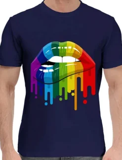 Outlet OUKU Men's Rainbow Graphic Prints Lip Print T Shirt Graphic Tee Cotton Short Sleeves Graphic Shirt Black White Dark Navy Comfortable Tee Outdoor Vacation Fashion Designer Clothing