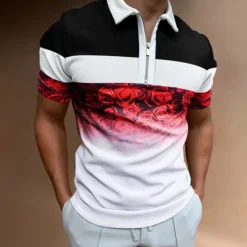 Hot OUKU Men's Rainbow Hawaiian Polo Shirts Golf Shirt Short Sleeve Polo Shirts Collared Shirts Casual Beach Wear Vacation Wear Tropical Wear Party Outfits 3D Print Quarter Zip Polo Black Olive Green White