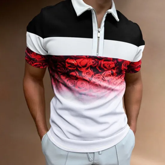 Hot OUKU Men's Rainbow Hawaiian Polo Shirts Golf Shirt Short Sleeve Polo Shirts Collared Shirts Casual Beach Wear Vacation Wear Tropical Wear Party Outfits 3D Print Quarter Zip Polo Black Olive Green White