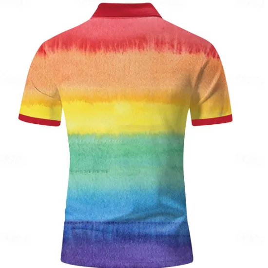 Hot OUKU Men's Rainbow Hawaiian Polo Shirts Golf Shirt Short Sleeve Polo Shirts Collared Shirts Casual Beach Wear Vacation Wear Tropical Wear Party Outfits 3D Print Quarter Zip Polo Black Olive Green White