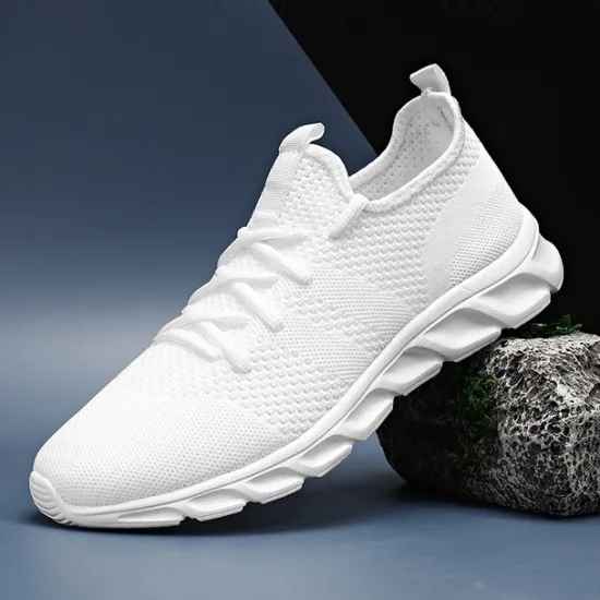 Online OUKU Men's Red Breathable Knit Sneakers - Lightweight Running Shoes with Cushioned Sole for Sports and Casual Wear