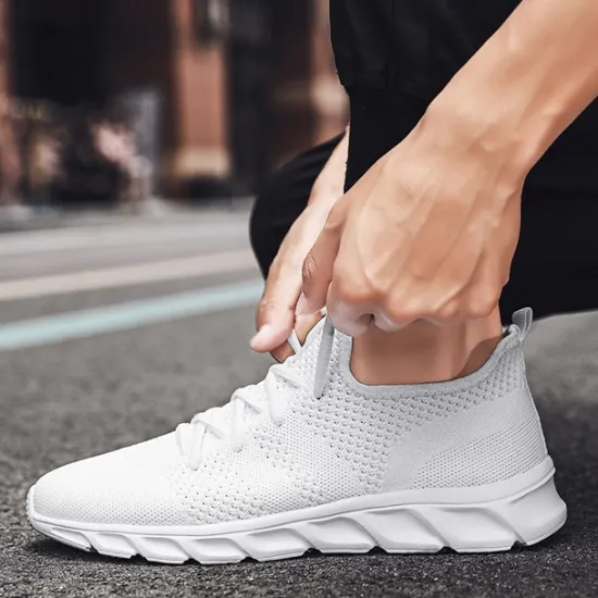Online OUKU Men's Red Breathable Knit Sneakers - Lightweight Running Shoes with Cushioned Sole for Sports and Casual Wear