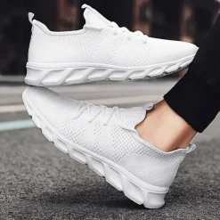 Online OUKU Men's Red Breathable Knit Sneakers - Lightweight Running Shoes with Cushioned Sole for Sports and Casual Wear