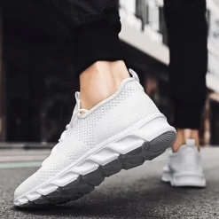 Online OUKU Men's Red Breathable Knit Sneakers - Lightweight Running Shoes with Cushioned Sole for Sports and Casual Wear