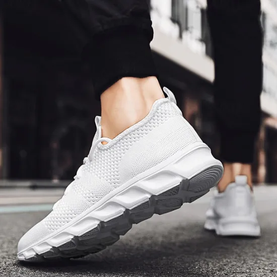 Online OUKU Men's Red Breathable Knit Sneakers - Lightweight Running Shoes with Cushioned Sole for Sports and Casual Wear