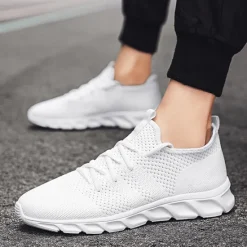 Online OUKU Men's Red Breathable Knit Sneakers - Lightweight Running Shoes with Cushioned Sole for Sports and Casual Wear