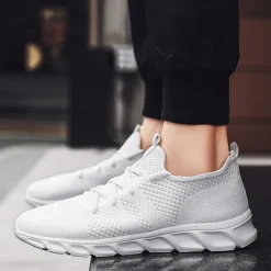 Online OUKU Men's Red Breathable Knit Sneakers - Lightweight Running Shoes with Cushioned Sole for Sports and Casual Wear