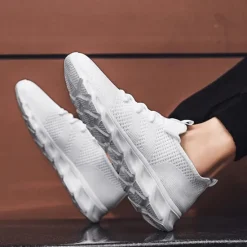Online OUKU Men's Red Breathable Knit Sneakers - Lightweight Running Shoes with Cushioned Sole for Sports and Casual Wear