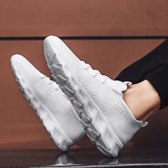 Online OUKU Men's Red Breathable Knit Sneakers - Lightweight Running Shoes with Cushioned Sole for Sports and Casual Wear