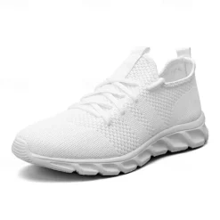 Online OUKU Men's Red Breathable Knit Sneakers - Lightweight Running Shoes with Cushioned Sole for Sports and Casual Wear