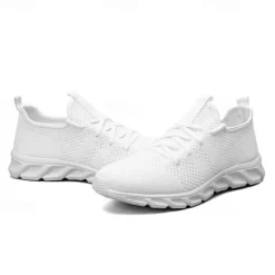 Online OUKU Men's Red Breathable Knit Sneakers - Lightweight Running Shoes with Cushioned Sole for Sports and Casual Wear