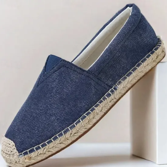 Clearance OUKU Men's Red Canvas Espadrille Slip-On Shoes with Jute Rope Sole – Comfortable Summer Footwear