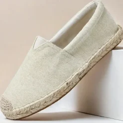 Clearance OUKU Men's Red Canvas Espadrille Slip-On Shoes with Jute Rope Sole – Comfortable Summer Footwear