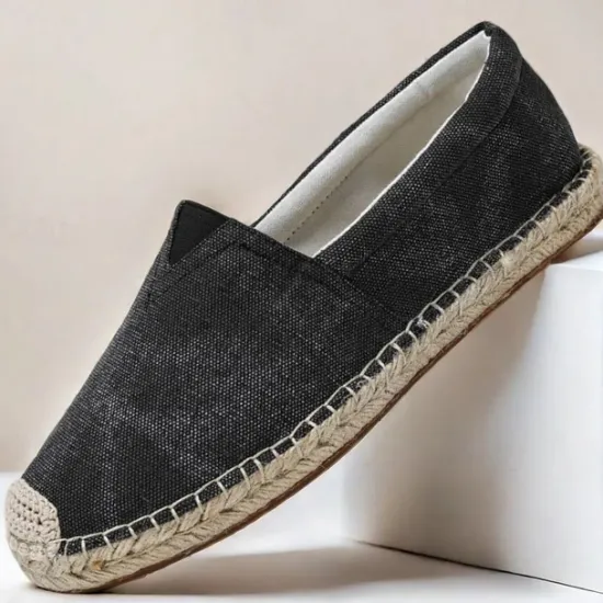 Clearance OUKU Men's Red Canvas Espadrille Slip-On Shoes with Jute Rope Sole – Comfortable Summer Footwear